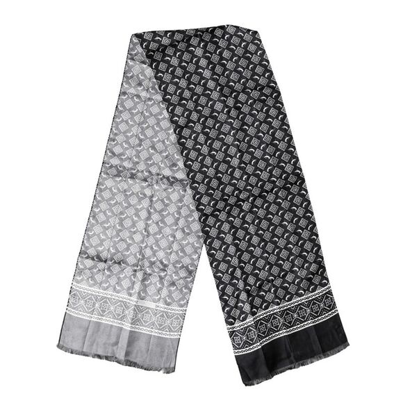 Dolce & Gabbana Black Gray Silk Bird Fringe Wrap Foulard 140cm X 23cm Men's
